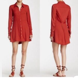 Free People This Town Red Polka Dotted Button Front Dress, Medium